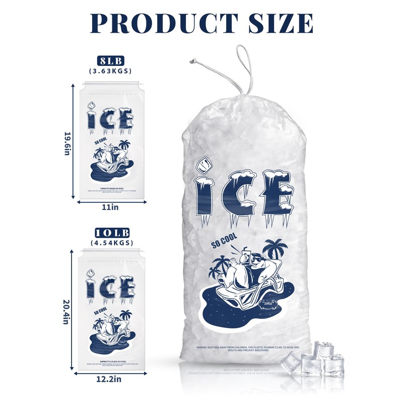 FireKylin 50 Pack Ice Bags 10 lb, Heavy-Duty Ice Bags