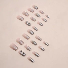 [ALLEVG] Nail Tips, 24 Pieces, Short 3D, Fall & Winter, Popular Japanese Style, Cute, Simple, Stylish, Coming of Age Ceremonies, School Entrance Ceremonies, Graduation Ceremonies, Weddings, Parties,