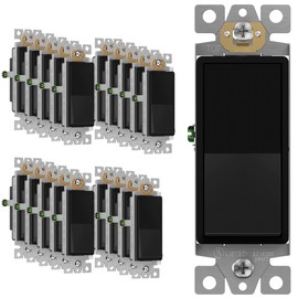ENERLITES Decorator Paddle Rocker Light Switch with Wall Plate, Gloss Finish, Single Pole, 3 Wire, Grounding Screw, Residential Grade,15A 120V/277V, UL Listed, 91150-BK-20PCS, Black (20 Pack)