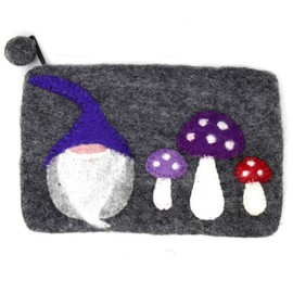 Global Crafts Handmade Felt Zipper Pouch From Nepal, 8.25 x 1 x 5 Inches, Forest Gnome