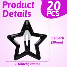 Alpinleux 20 Pcs Black Star Hair Clips, Fashion Non-Slip Star Clips, Metal Snap Stars Clips Hair, Stars Hair Barrettes Accessories for Women (1.18"/3cm)