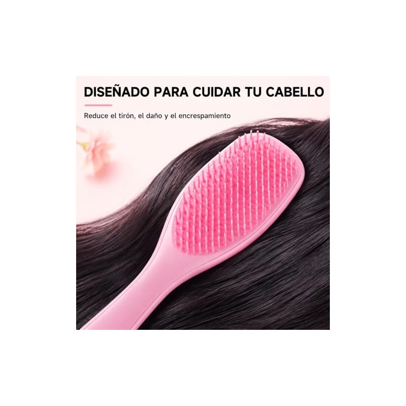 Cepillo Desenredante para Cabello con Pinzas, Kit Peinado Mujer Rosa