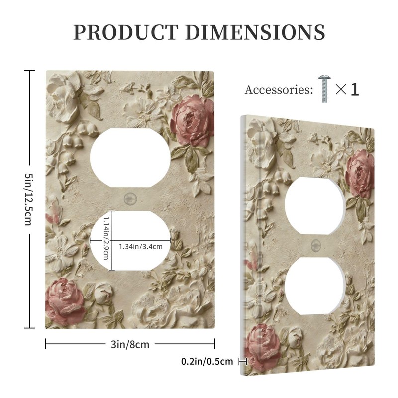 TebuTeak Decorative Outlet Covers Rustic Pink Rose Flower Green Leaf