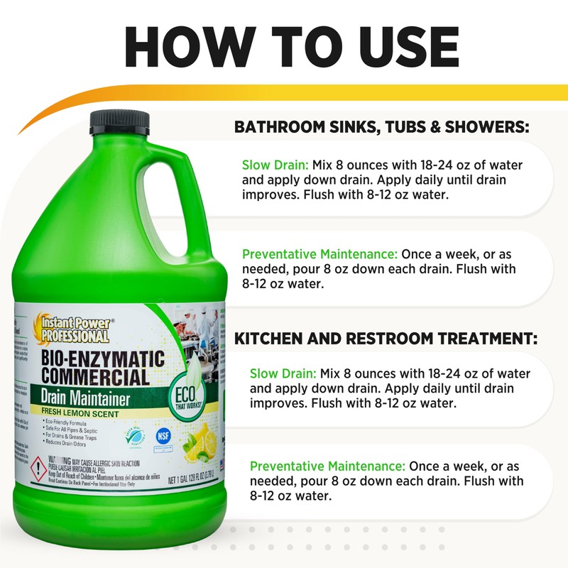 Instant Power Professional Bio-Enzymatic Commercial Drain Maintainer, Drainage Clog Remover,