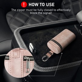 MOLSHINE Universal Leather Faraday Car Key Case, Car RFID Signal Blocking Key Fob Protector, Stylish Anti-Theft Car Key Pouch, Anti-Hacking Case Blocker, Jammer Signal Blocke-(Pink)
