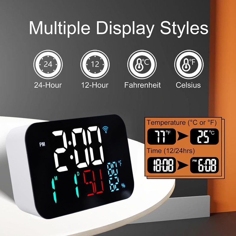 Luocute WiFi Smart Clock, Weather Station Alarm Date Day Large