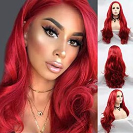 AFBeauty Lace Front Wigs Real Hair Red Wigs for Black Women Handmade Long Wavy Hot Red Curly Realistic Pre Plucked Hairline Glueless Synthetic Heat Resistant Fiber Hair Wigs Cosplay Daily Drag 26"