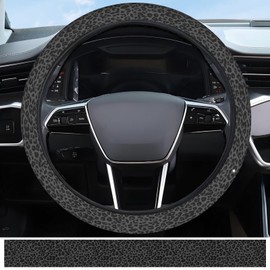 JYCardPKT Elastic Car Steering Wheel Cover, Universal 15 inch Non-Slip Breathable Neoprene Steering Wheel Protector, Car Accessories for Women Men Fit Auto, Suvs, Truck Black Leopard
