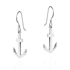 AeraVida Stylish Nautical Themed Anchor Sterling Silver Dangle Earrings | Tiny Sterling Silver Dangle Earrings | Earrings for Women | Anchor Dangle Earrings | Casual Dangle Earrings | Gift for Daughter, Sterling Silver, Cubic Zirconia