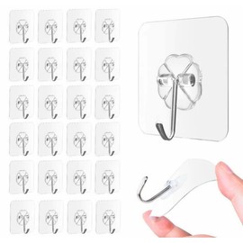 QUALIALL 33lbs Adhesive Hooks for Hanging on Wall or Ceiling, Heavy Duty, Clear, Damage Free, Traceless, Stick on Hangers for Kitchen Bathroom, 10pcs