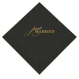 Weddingstar 3-Ply Gold Foil Cocktail Napkins Black - Just Married