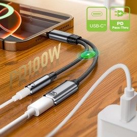 chenyang USB C Splitter, 2 in 1 USB C to Audio and Charging Adapter, USB C to 3.5 mm Headphone Jack and PD 100 W Fast Charging Support, Charging and Music at the Same Time