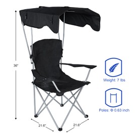 YSSOA Lounge Sunshade, Hiking, Travel, and Other Outdoor Events, with Cup Holder, 21.6" x 21.6" x 36", Black, Camping Chair + Canopy