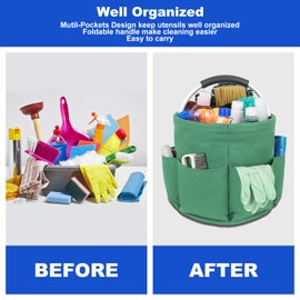IVODEELA Cleaning Basket with Handle, Cleaning Organizer, Multi-Pocket, Easy to Clean and Carry, Cleaning Products, Cleaning Organizer, Green