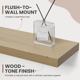 Acovy 48 Inch Floating Shelves, 8 Inch Deep Floating Shelves for Wall, Hanging Shelf with Invisible Brackets, Deep Shelves for Bathroom, Bedroom, Living Room, Oak, Set of 1