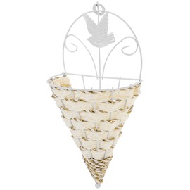 Kisangel Fan Shape Iron Woven Flower Basket Wall Mounted Decorative Planter for Home Decor Easy to Install Hanging Flower Holder Random Color