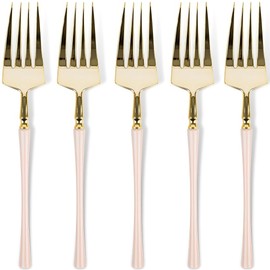 Blue Sky Infinity Flatware Gold & Pink Salad Forks - 20 Count | Luxurious Disposable Plastic Cutlery for Parties and Events