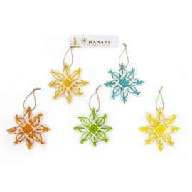 HANABI - Bamboo Snowflake Ornaments - Colorful Natural Bamboo Snowflakes - Unique Christmas Tree Decoration, Seasonal Decor, Perfect Keepsakes on Christmas, Birthday - Red, Green, Yellow, Orange, Blue