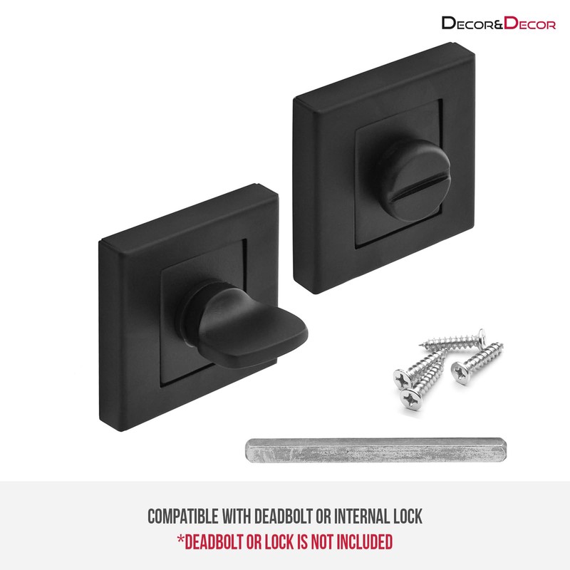 DecorAndDecor Square Escutcheon Thumb Turn Key Rose (Black WC Thumb