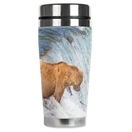 Mugzie 20 Ounce MAX Stainless Steel Travel Mug with Wetsuit Cover - Bear Fishing