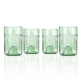 Rolf Glass Upcycled Tina Turtle Green Glass Tumbler | Recycled Glassware | Made in the USA | Etched Sea Turtle Design | Eco-Friendly Repurposed Bottles | Coastal Drinkware | Set of 4