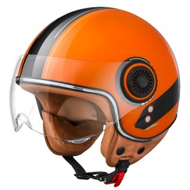 Comrider Open Face Motorcycle Helmet for Adults, Half Face Moped Helmets for Men, 3/4 Retro Vespa Helmet, Classic Vintage Motorcycle Helmet for Women, DOT Approved (Small, Orange)