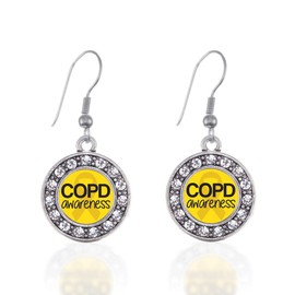 Inspired Silver - COPD Awareness - Silver Dangle Earrings for Women - Circle Charm Earrings French Hook Drop with Cubic Zirconia - Women's Dangly Earrings Jewelry Gift