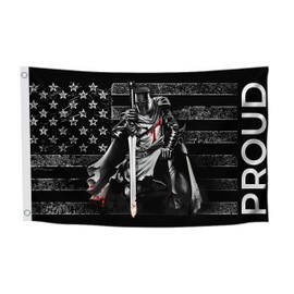 3x5 Ft American Flag With Templar Knights Polyester Flag with 2 Grommets - Proud Knight Decorations USA House or Home Wall Single Sided Flags - Templar Flag Wall Decor For Outdoor/Indoor Room Man Cave
