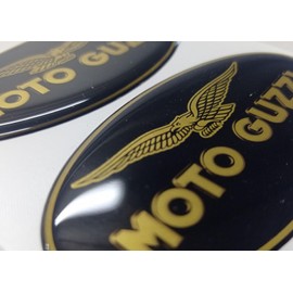 Pair of Resin 3D Motorcycle Stickers Size Fits Guzzi Models Size: 85x50mm (Black Gold)