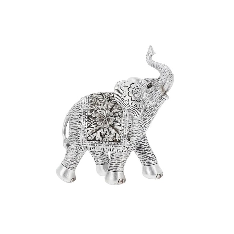 Shudehill Giftware Hibiscus Silver Carved Elephant Ornament - Duo, Medium,
