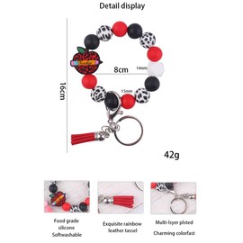 Silicone Bead Apple Keychain Wristlet Bracelet for Teacher,Leopard Wristlet Bangle Keyring Back to School Gifts from Student (Red Apple)