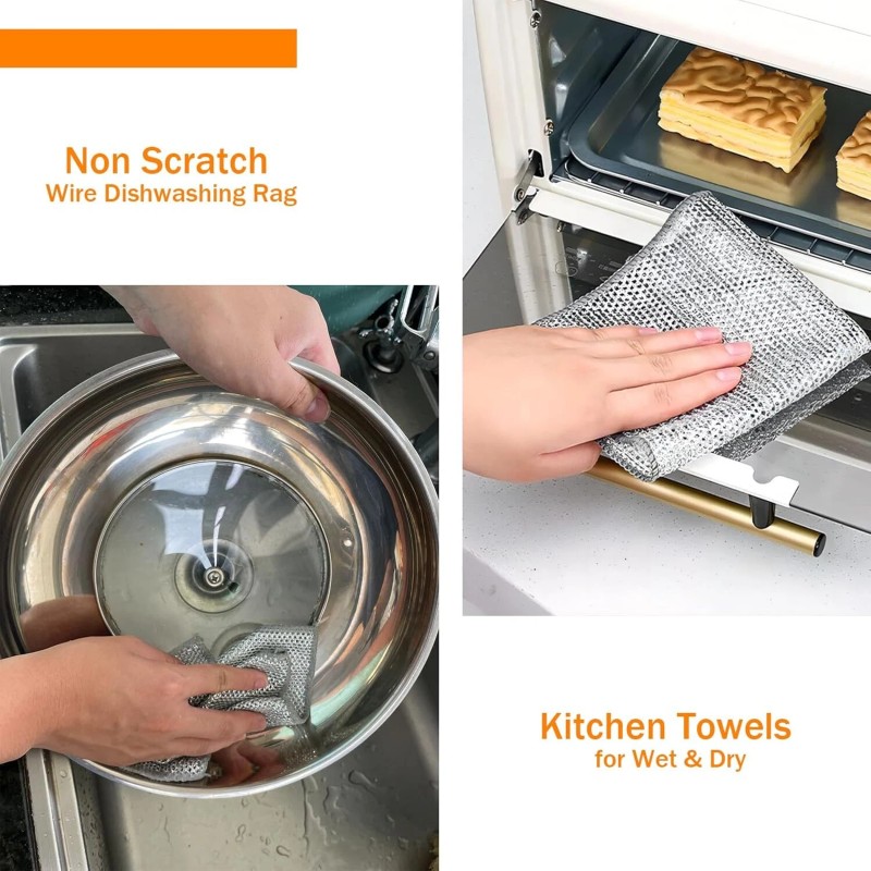 Unbranded 5x Double Layer Wire Dishwashing Rag,Microfiber Cleaning Cloth for