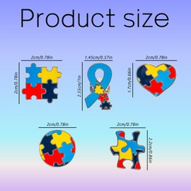 Bojueshaw 10pcs Autism Awareness Pins,Funny Colorful Puzzle Ribbon Heart Lapel Badges for Clothing,Jackets,Bags(5 Styles)