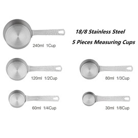 Hotsyang 18/8 Stainless Steel Measuring Cups and Spoons set 14 for Baking & Kitchen, 5 Metric & US Measuring Cups and 6 Measuring Spoons,1 Leveler and 2 Rings for Dry & Liquid
