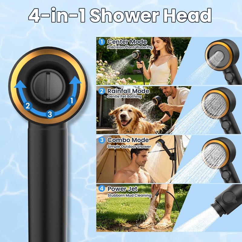 dessports Portable Camping Shower, 6000mAh Rechargeable Outdoor Shower Pump