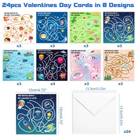 DPKOW 8 Style Mini Valentines Day Cards for Kids, 24pcs Animals Maze Game Valentines Day Gifts Valentine Maze Cards with Envelopes, Valentine Party Favors for Kids Classroom Valentines Exchange Cards