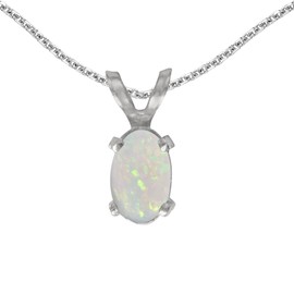 14k White Gold Oval Opal Pendant with 18" Chain