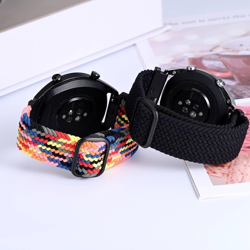 BISONSTRAP 2 Pack Braided Nylon Watch Bands, Upgrade Adjustable Buckle,