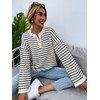 SHENHE Women's Striped Long Sleeve Button Up Ribbed Knit Oversized