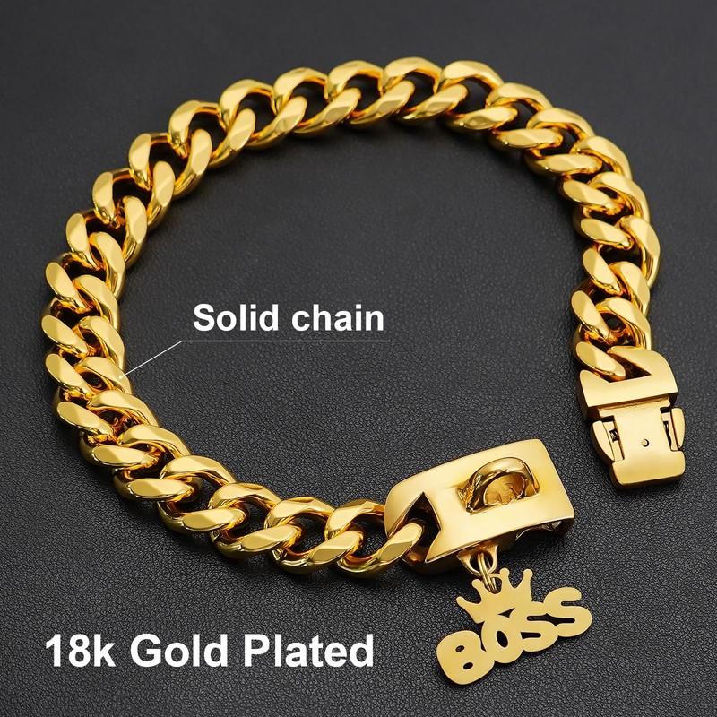 Gold Dog Collar Chain with Pendant Tag,Stainless Steel Walking Metal