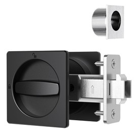 AST Square Pocket Door Lock with Edge Pull, Sturdy Privacy Bifold and Cavity Sliding Door Lock with Flush Pull, Replacement Hardware with Latch, Made of Zinc Alloy, Matte Black