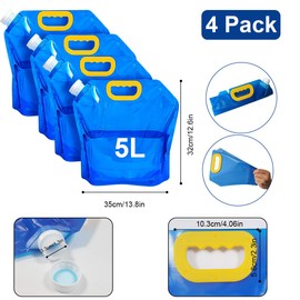 Ruayia Pack of 4 Foldable Water Canisters, 5 L Foldable Water Container, Folding Canister Drinking Water with Carry Handle, Water Container with Tight Lid for Outdoor Camping Hiking Picnics (Blue)