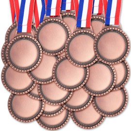 Sasylvia 60 Pcs Blank Award Medals with Neck Ribbons Create Your Own Medals Kit Cheer Winner Participation Trophy Metal Gifts for Soccer Football Party Game(Antique Red)