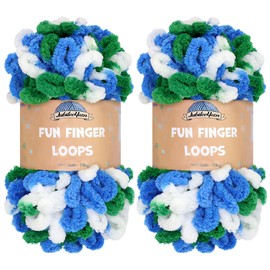 JubileeYarn Fun - Hilado para dedos - Poliéster Jumbo - Colores Team Spirit - 100 g/madeja, azul, verde blanco, 2 madejas
