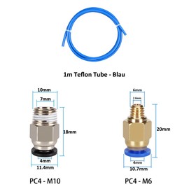 iYueMps 4pcs Teflon Tube Blue PTFE Tubing (1M) with 4pcs PC4-M6 Pneumatic Fitting Push to Connect + 4pcs PC4-M10 Straight Quick in Fitting for 3D Printer Extruder Connection