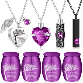 Shimeyao Set of 8 Small Urns for Human Ashes Cremation Urns Keepsake Ash Holders Family Tree Memorial Heart Locket Waterproof for Adults Women Men Loved Ones(Purple)