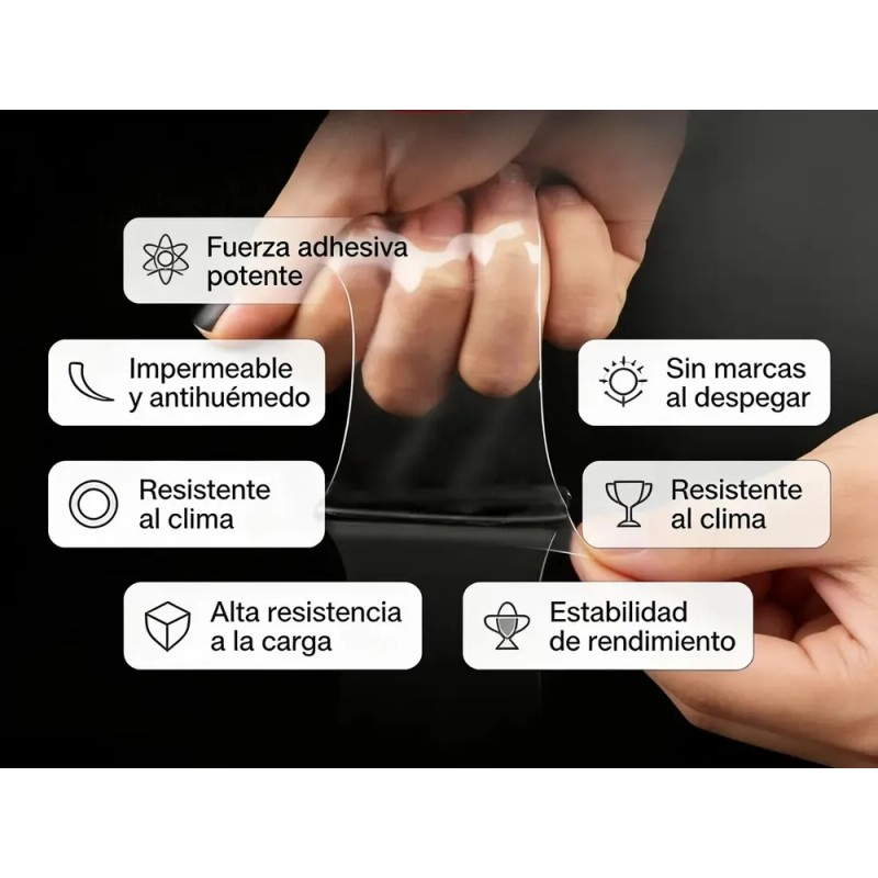 Cinta Adhesiva Nano Doble Cara Transparente de 5m x 2cm,