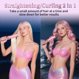 Cordless Hair Straightener, Portable Straightener 2 in 1 for Hair Straightening and Curling,5000mAh Mini Travel Hair Straightener,Fast Heating Titanium Flat Iron, 210°C/410°F Within Seconds (Mermaid)