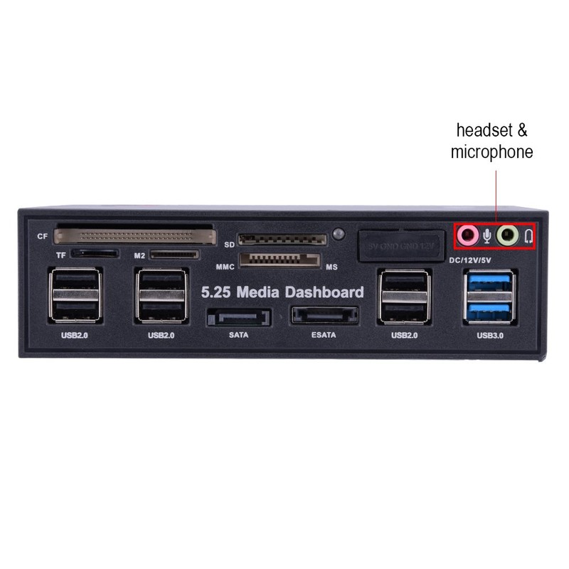 5.25inch Media Dashboard Front Panel Audio, Multi Card Reader with