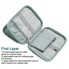 Coopay Crochet Hook Case, Ergonomic Crochet Hooks Organizer Empty, Crocheting Tools Storage Bag for Traditional Standard Aluminum Hook, Travel Zipped Crochet Holder with Accessories Compartments